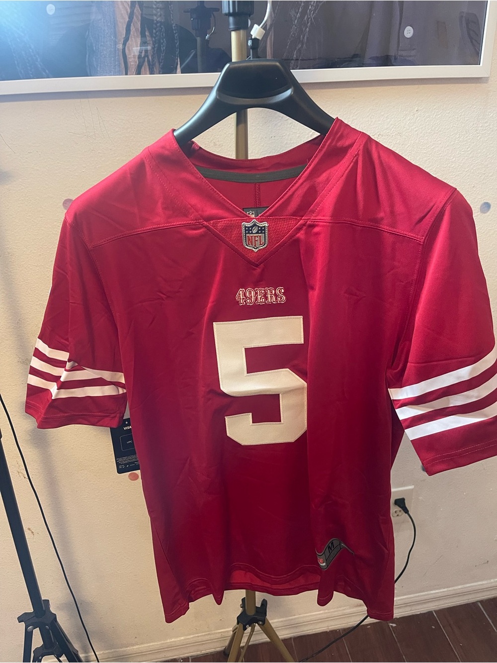 Nike Red and White #5 Football Jersey